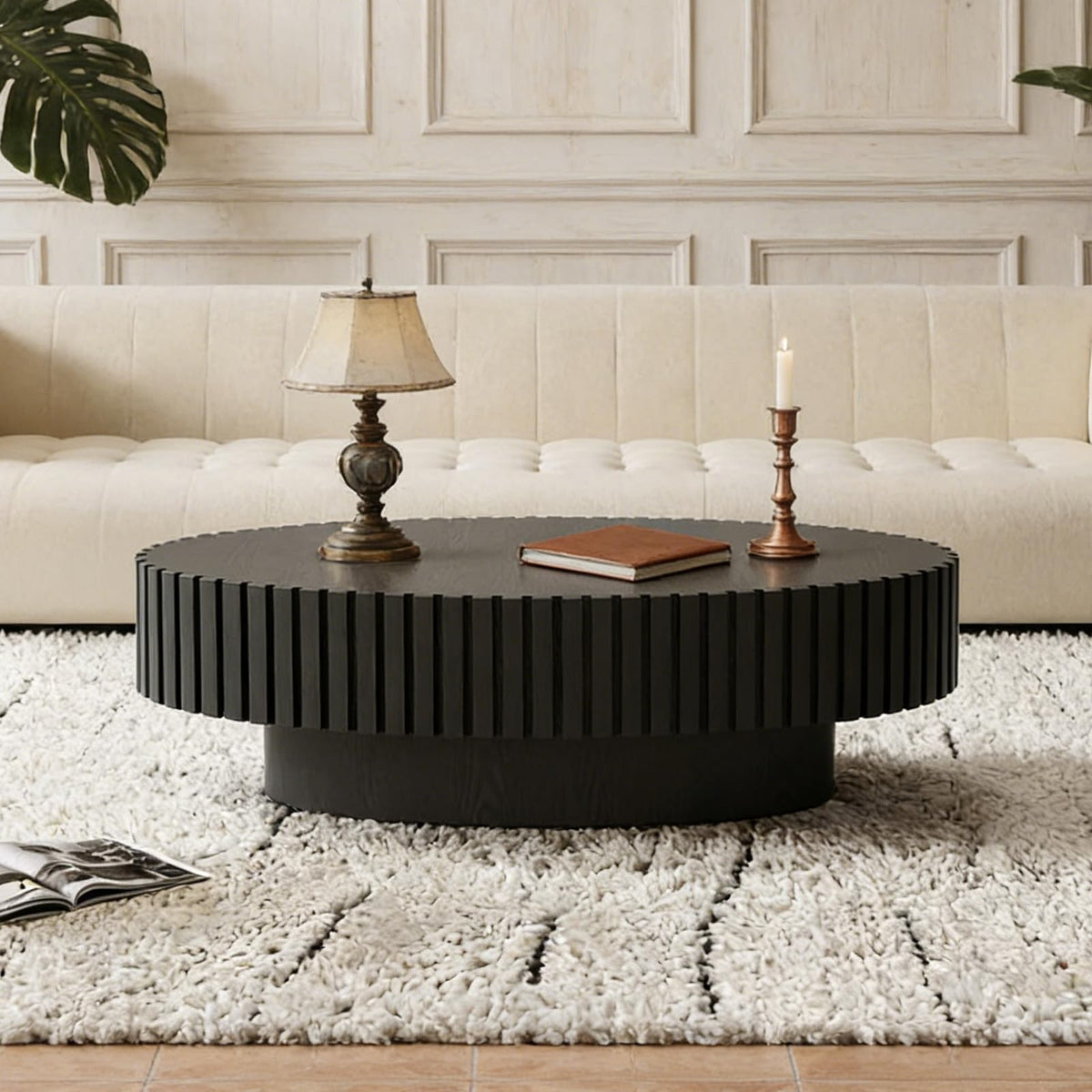 Handmade Modern Oval Fluted Drum Coffee Table (V)