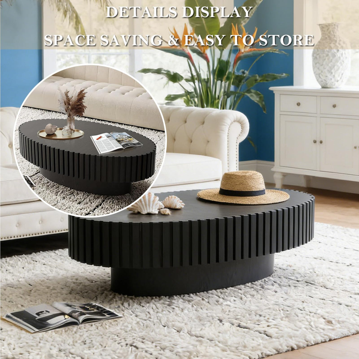 Handmade Modern Oval Fluted Drum Coffee Table (V)