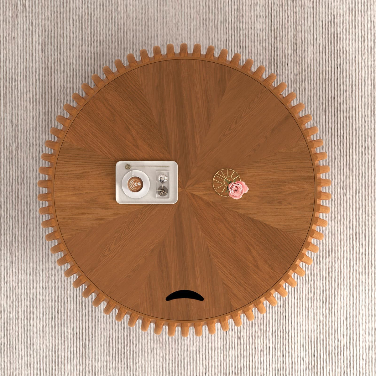 Fluted Drum Solid Wood Coffee Tabler (walnut 100 cm)