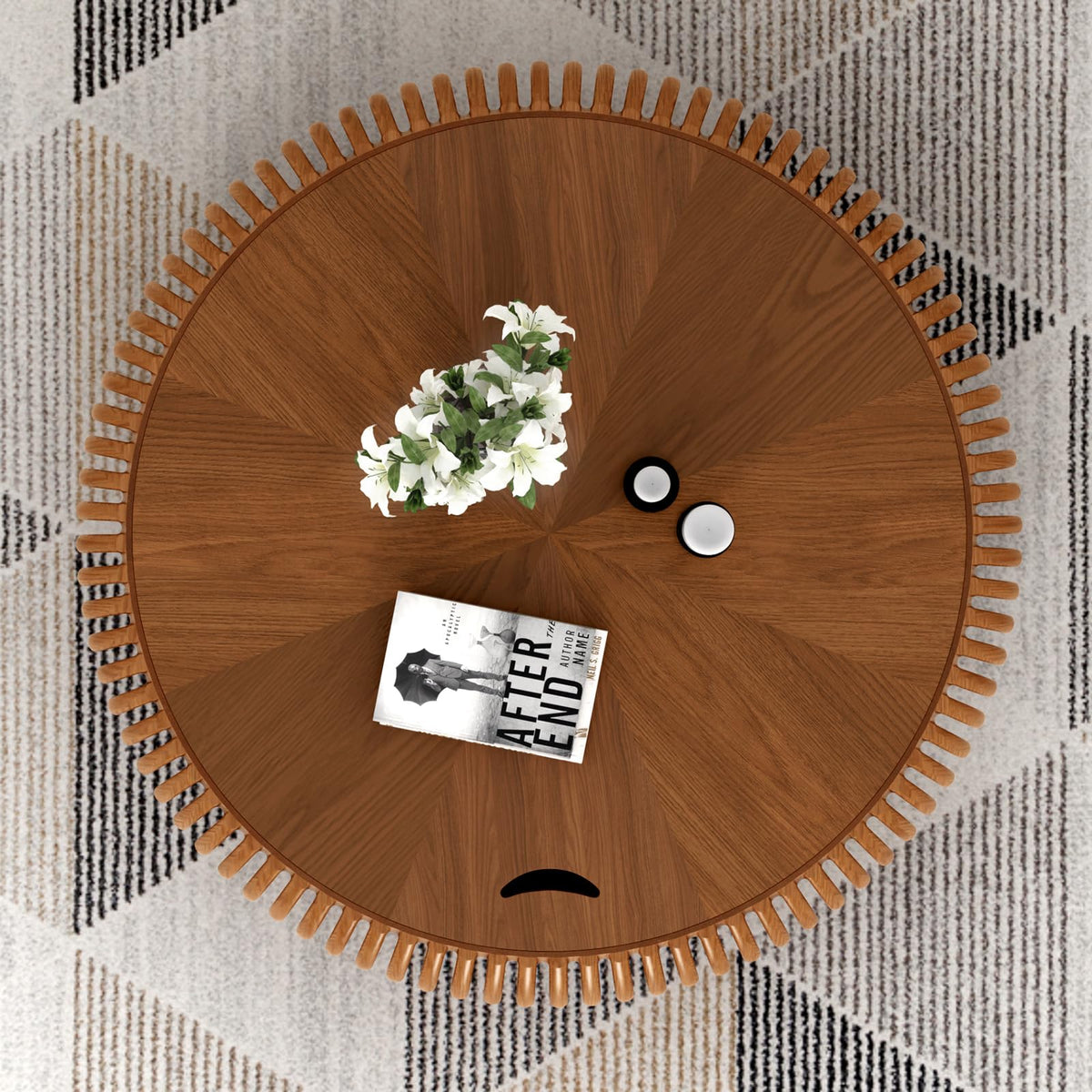 Fluted Drum Solid Wood Coffee Tabler (walnut 100 cm)