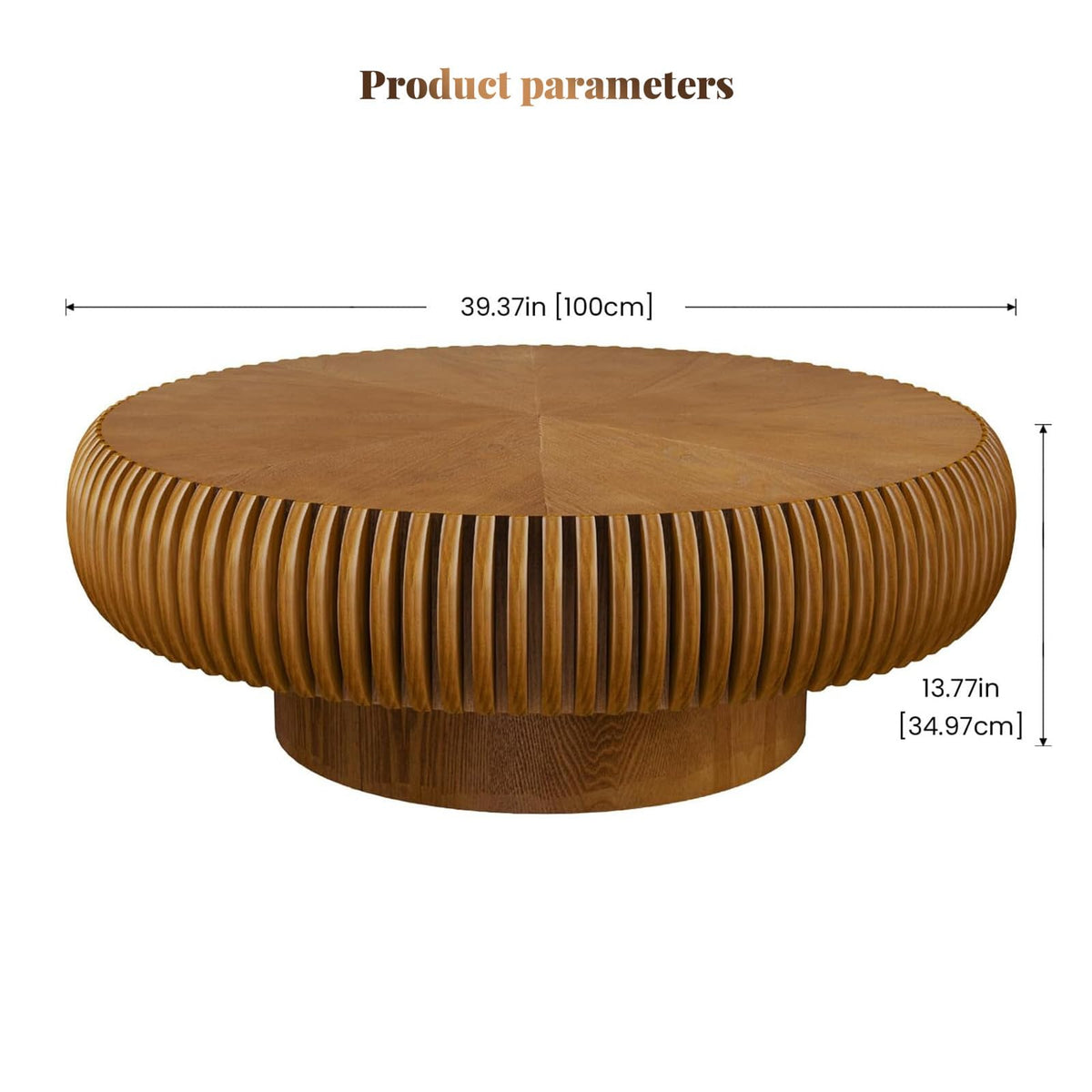 Fluted Drum Solid Wood Coffee Tabler (walnut 100 cm)