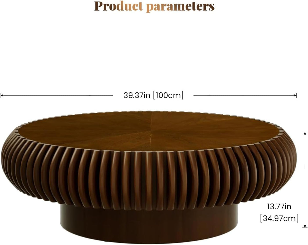 Fluted Drum Solid Wood Coffee Tabler (walnut 100 cm)
