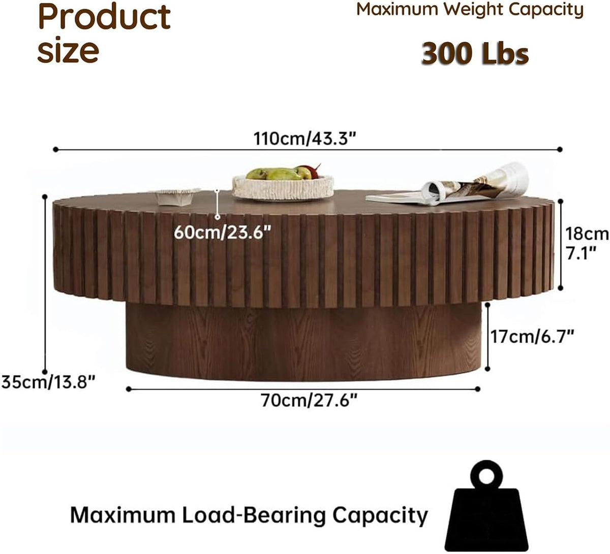 Handmade Modern Oval Fluted Drum Coffee Table (V)