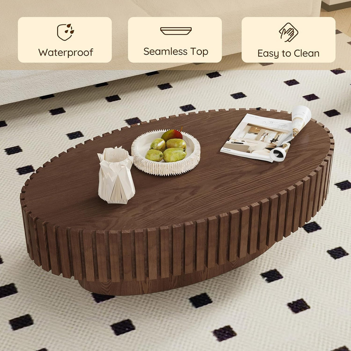 Handmade Modern Oval Fluted Drum Coffee Table (V)