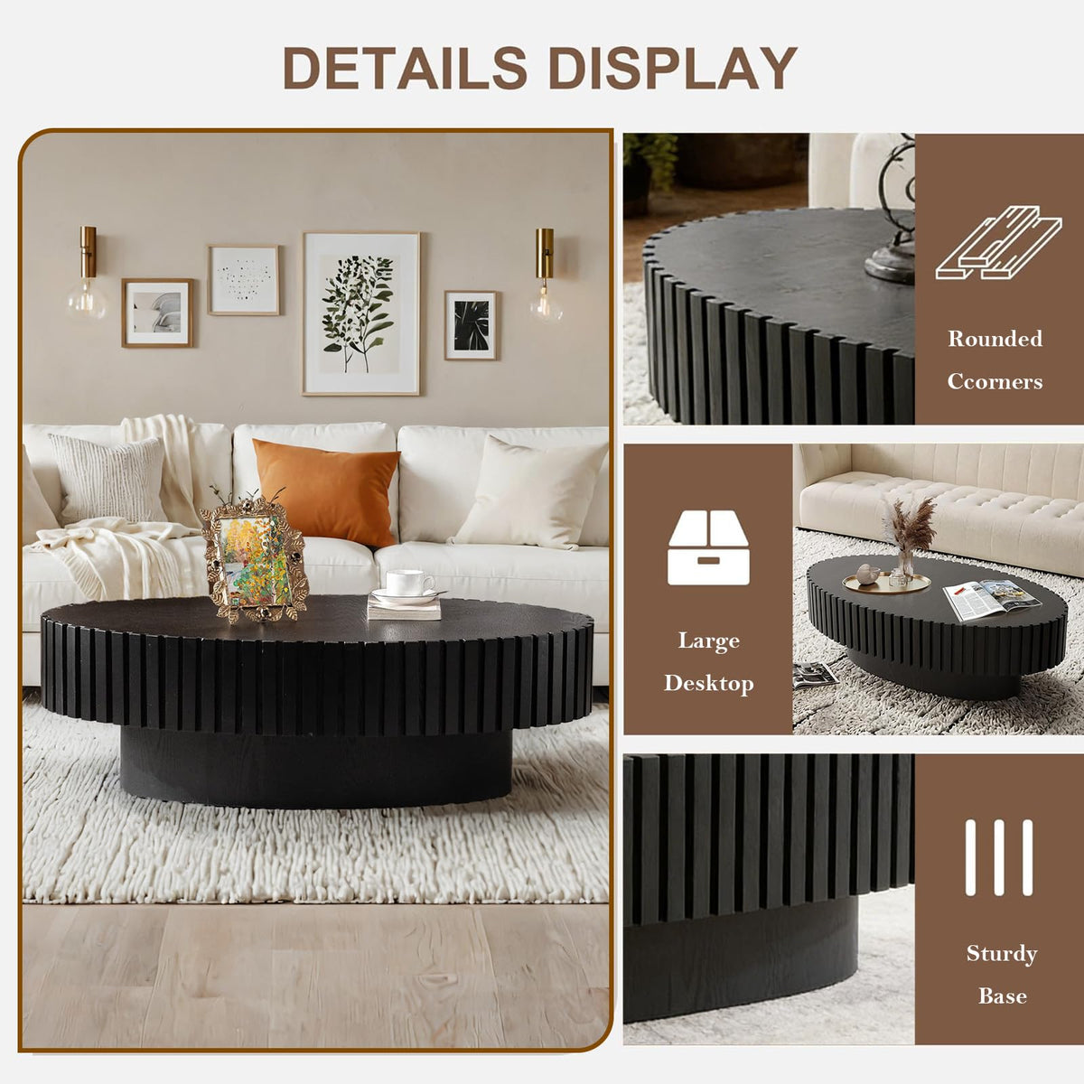 Handmade Modern Oval Fluted Drum Coffee Table (V)