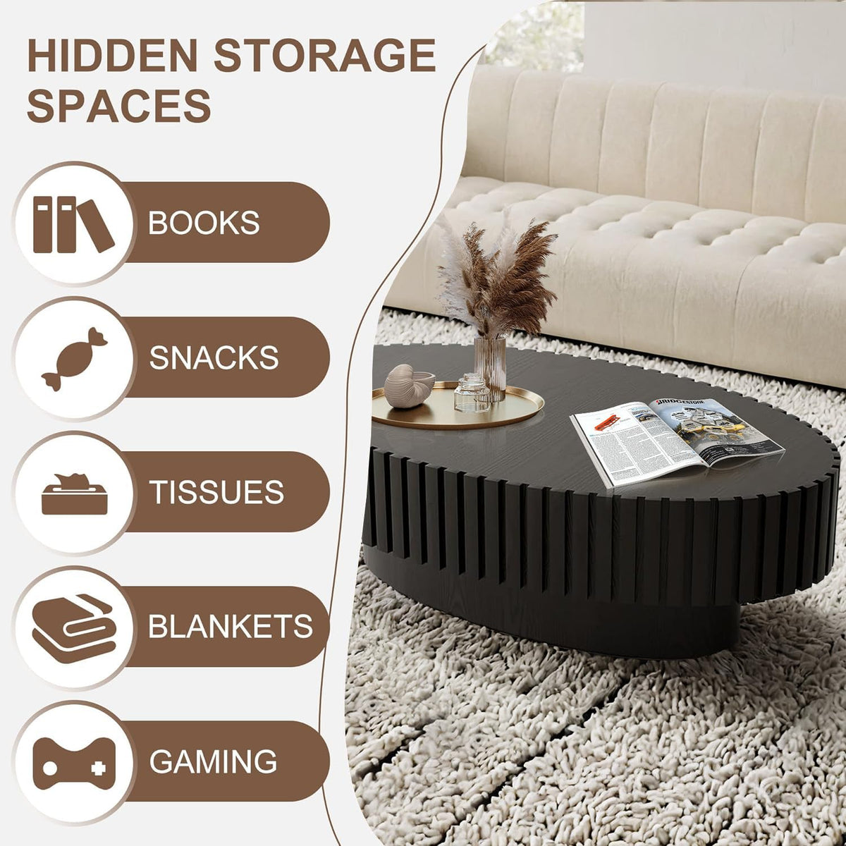 Handmade Modern Oval Fluted Drum Coffee Table (V)