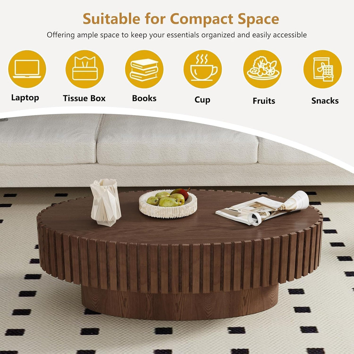 Handmade Modern Oval Fluted Drum Coffee Table (V)