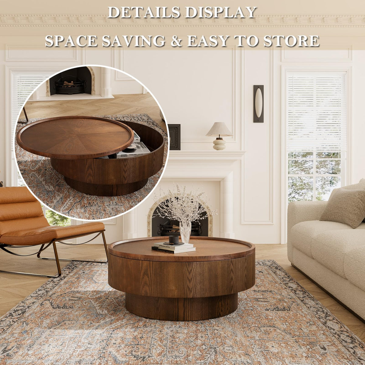 Handmade Modern Oval Fluted Drum Coffee Table (V)