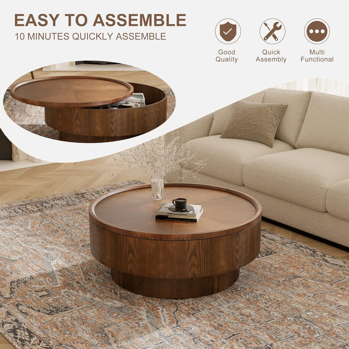 Handmade Modern Oval Fluted Drum Coffee Table (V)