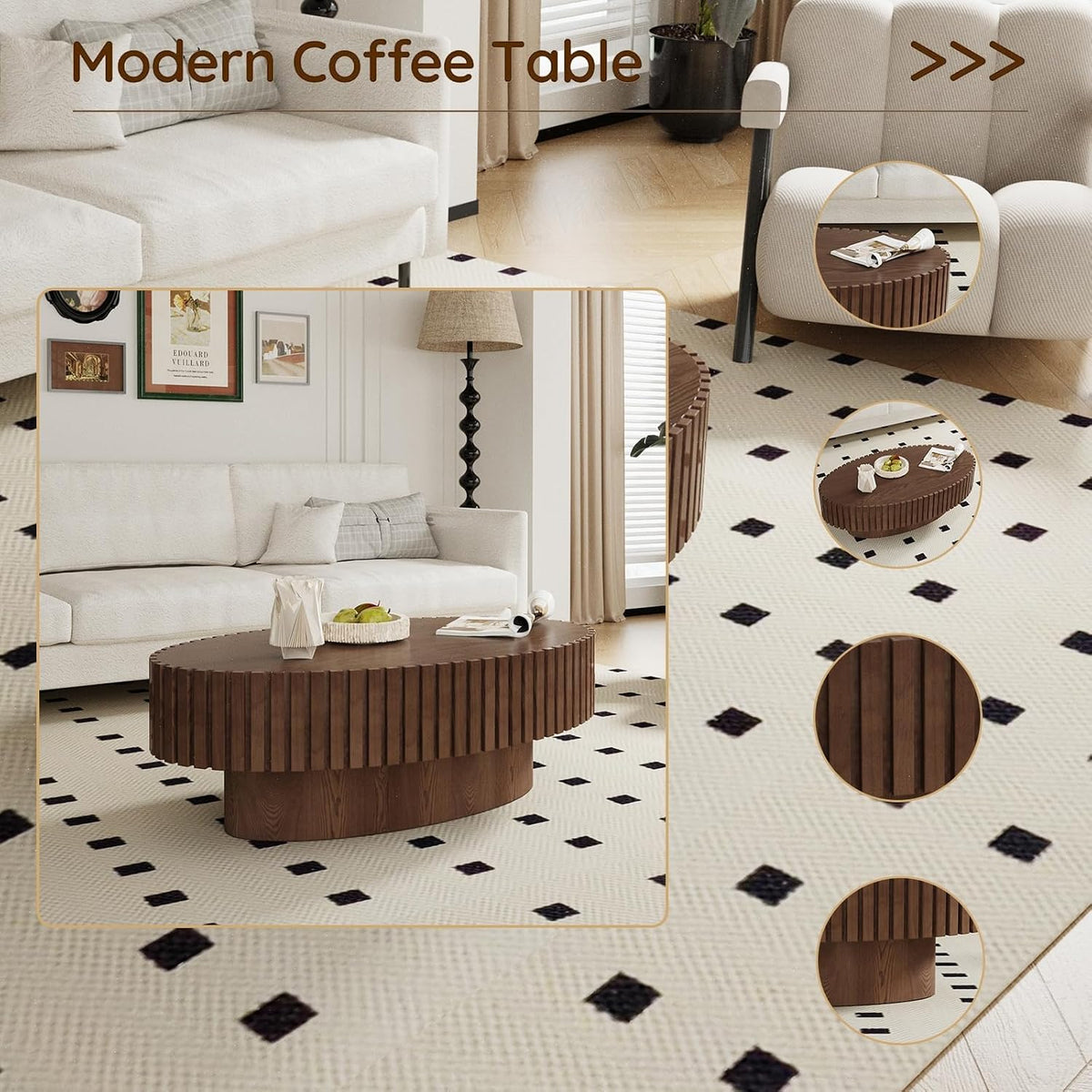 Handmade Modern Oval Fluted Drum Coffee Table (V)
