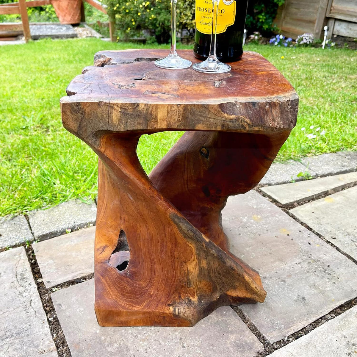 Darthome Square Twisted Teak Root Table Hand Carved Solid Wood Lamp Side Stool Furniture