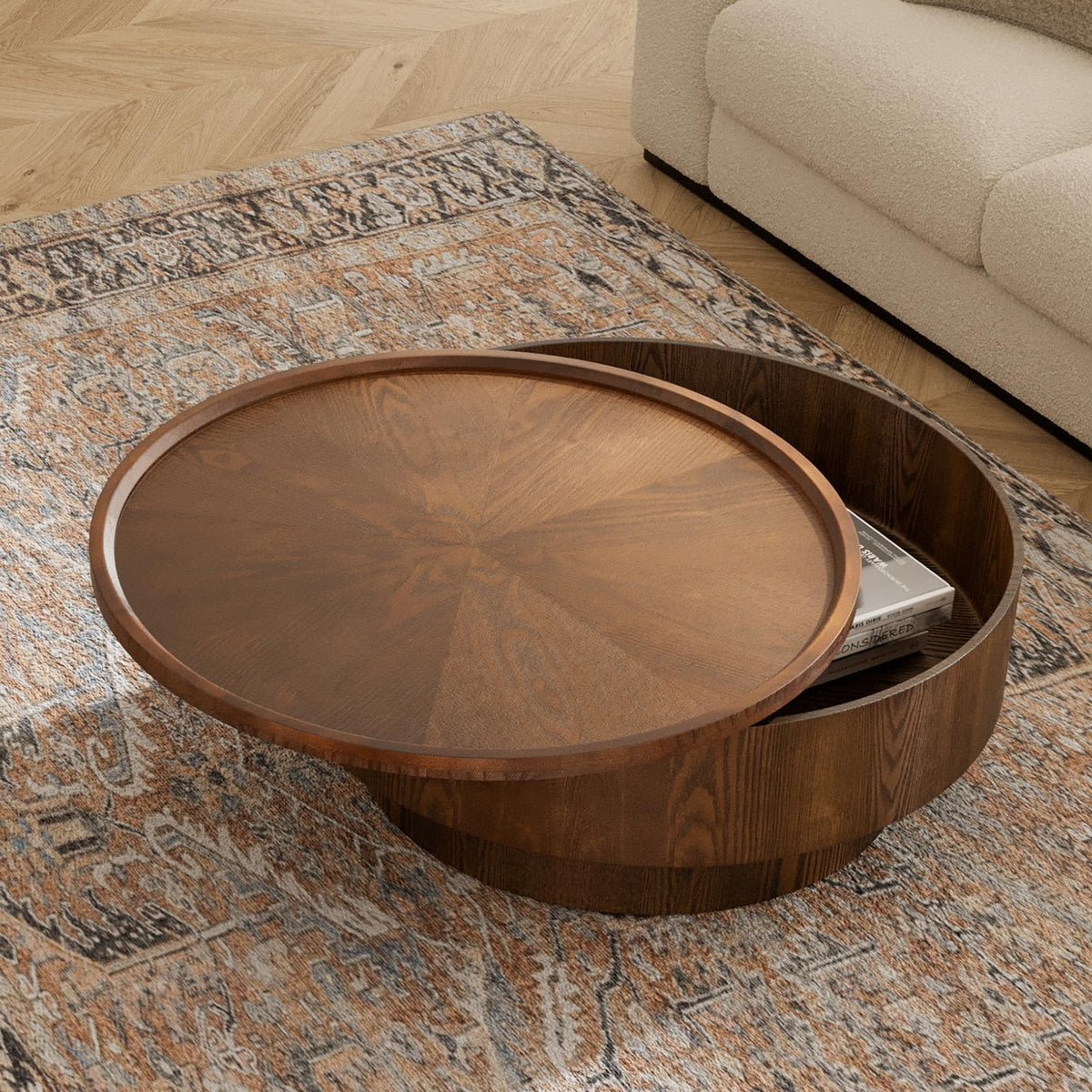 Handmade Modern Oval Fluted Drum Coffee Table (V)